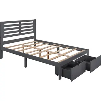 Gray Wood Full With Two Drawers Bed Frame
