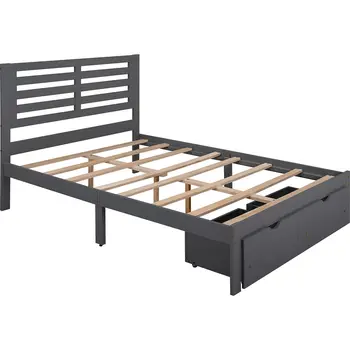 Gray Wood Full With Two Drawers Bed Frame