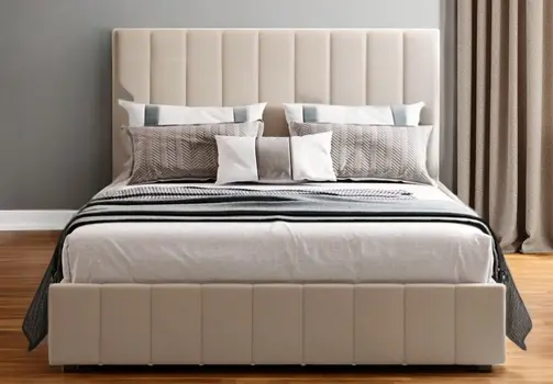 Beige Ribbed Texture Linen Blend Full Bed Frame