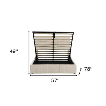 Beige Ribbed Texture Linen Blend Full Bed Frame
