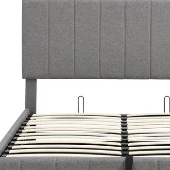 Gray Ribbed Texture Linen Blend Full Bed Frame