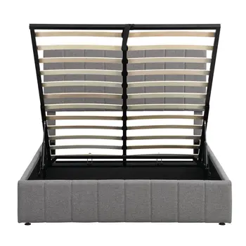 Gray Ribbed Texture Linen Blend Full Bed Frame