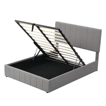 Gray Ribbed Texture Linen Blend Full Bed Frame