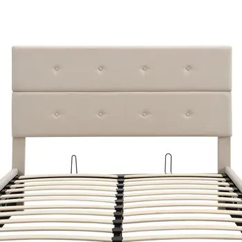Beige Tufted Linen Blend Full Bed Frame