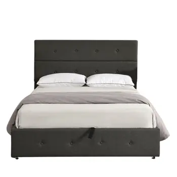 Gray Tufted Linen Blend Full Bed Frame