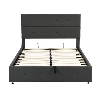 Gray Tufted Linen Blend Full Bed Frame