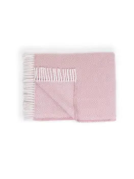 70" X 55" Pink And White Cotton Blend Woven Herringbone Plush Throw Blanket with Tassels
