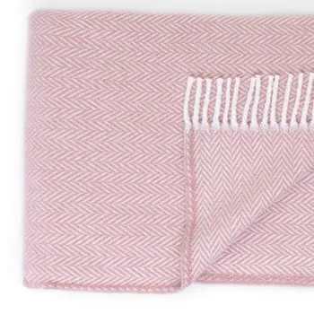 70" X 55" Pink And White Cotton Blend Woven Herringbone Plush Throw Blanket with Tassels