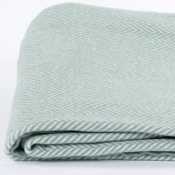 55" X 70" Sage and Ivory Woven Cotton Herringbone Plush Throw Blanket