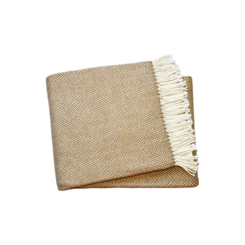 70" X 55" Copper And White Cotton Blend Woven Herringbone Plush Throw Blanket with Tassels