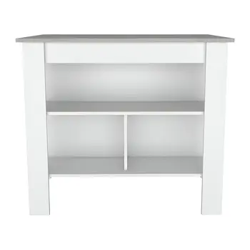 White and Gray 41" Kitchen Island With Storage