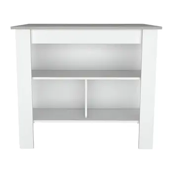 White and Gray 41" Kitchen Island With Storage