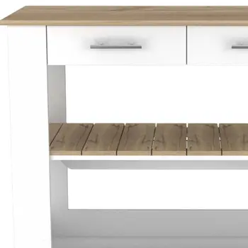 White and Brown 40" Rolling Kitchen Cart With Storage