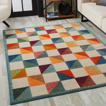 8' X 10' Orange And Ivory Indoor Outdoor Area Rug