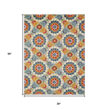 3' X 5' Orange And Ivory Moroccan Stain Resistant Indoor Outdoor Area Rug