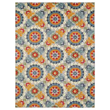 5' X 7' Orange And Ivory Moroccan Stain Resistant Indoor Outdoor Area Rug
