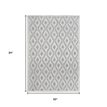 5' X 7' Gray and Ivory Geometric Handmade Area Rug