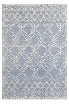 8' X 11' Blue and Ivory Geometric Handmade Area Rug