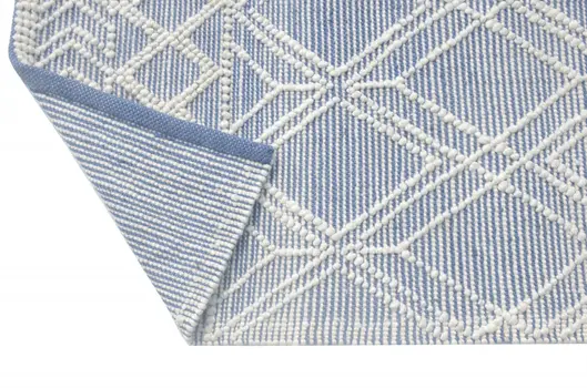8' X 11' Blue and Ivory Geometric Handmade Area Rug
