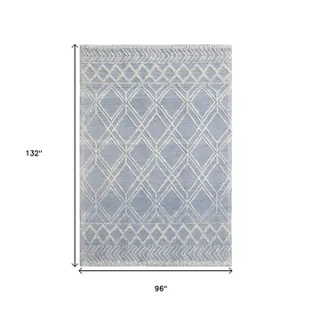 8' X 11' Blue and Ivory Geometric Handmade Area Rug