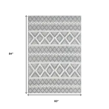 5' X 7' Gray and Ivory Geometric Handmade Area Rug