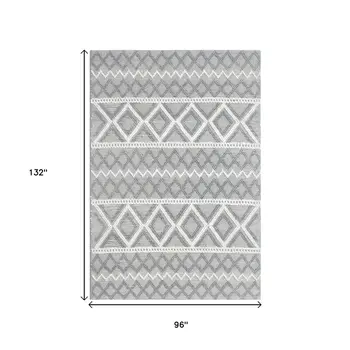 8' X 11' Gray and Ivory Geometric Handmade Area Rug