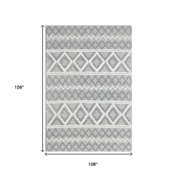 9' X 13' Gray Ivory Diamonds Boho Chic Area Rug