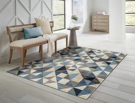 3' X 5' Blue And Gray Geometric Area Rug