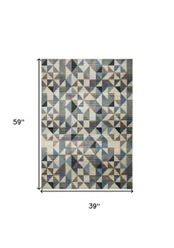 3' X 5' Blue And Gray Geometric Area Rug