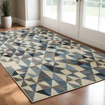 3' X 5' Blue And Gray Geometric Area Rug