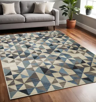 5' X 8' Blue Geometric Area Rug