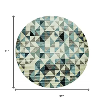 8' Blue Round Geometric Area Rug