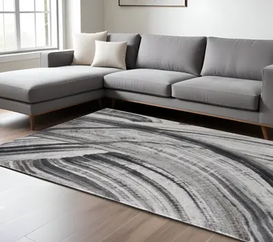 10' X 13' Gray Ivory Abstract Strokes Modern Area Rug
