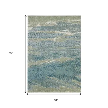 3' X 5' Blue and Green Abstract Area Rug