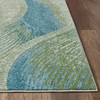 10' X 13' Blue Beige Abstract Waves Modern Area Rug