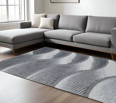 10' X 13' Gray Blue Abstract Waves Modern Area Rug