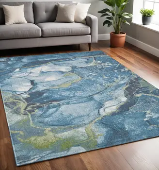 5' X 8' Teal Blue Abstract Area Rug