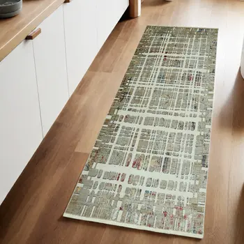 8' Ivory Abstract Runner Rug
