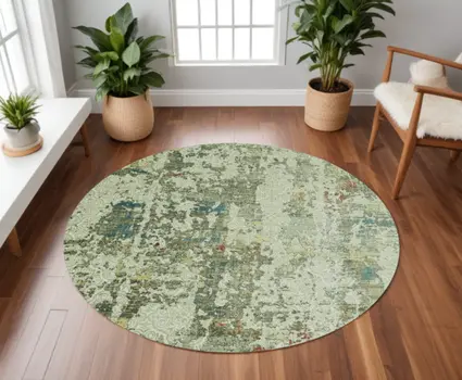 8' Ivory Abstract Round Rug