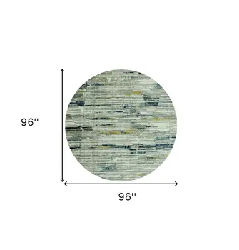 8' Ivory And Blue Abstract Round Rug