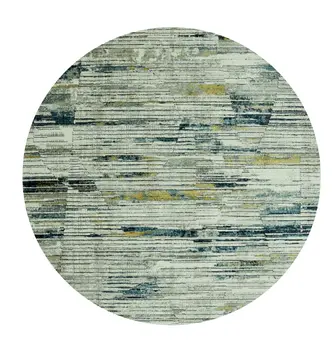 8' Ivory And Blue Abstract Round Rug