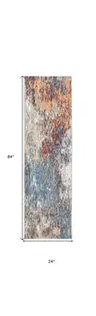 8' Blue And Beige Abstract Runner Rug