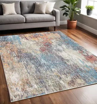 5' X 8' Blue and Beige Abstract Area Rug