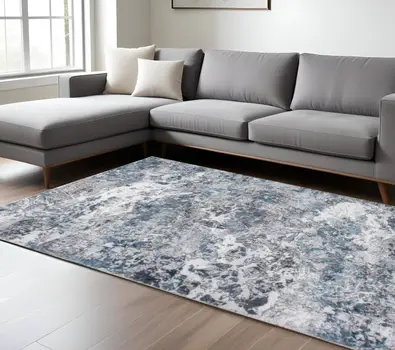 6' X 9' Blue and Gray Abstract Area Rug