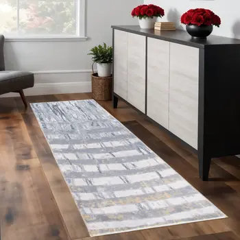 8' Gray Abstract Runner Rug