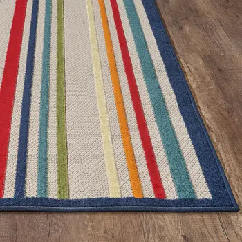 2' X 4' Ivory And Blue Indoor Outdoor Area Rug