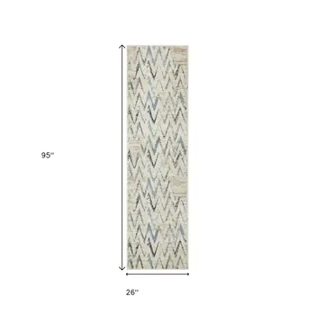 8' Ivory Chevron Runner Rug
