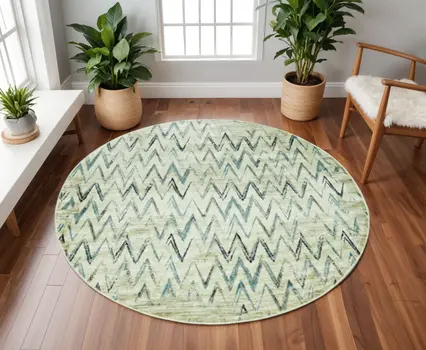 8' Ivory Round Chevron Area Rug