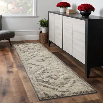 8' Gray Abstract Runner Rug