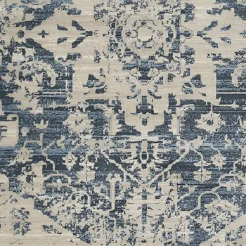 8' Ivory And Blue Oriental Distressed Round Rug